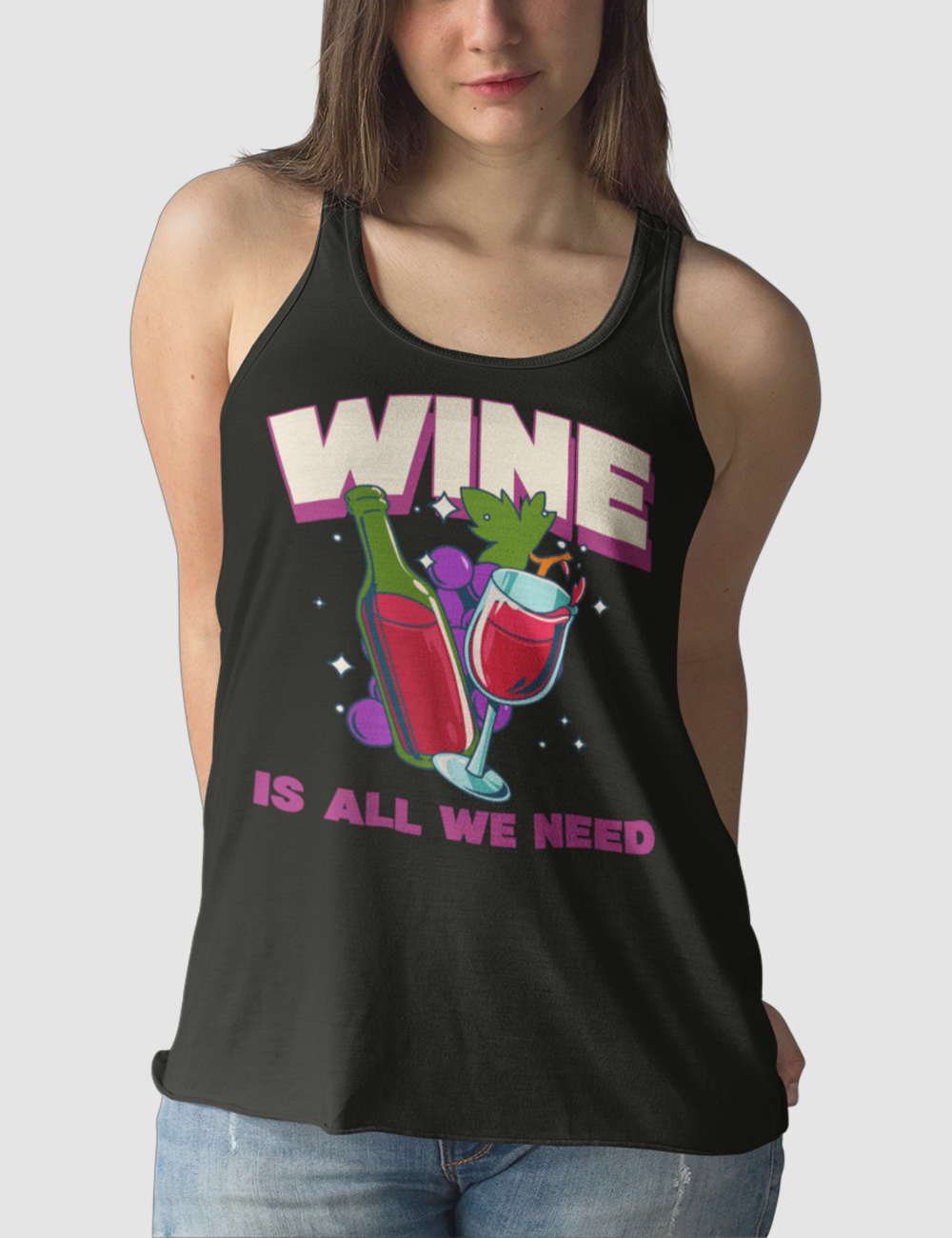 Wine Is All We Need Women's Cut Racerback Tank Top OniTakai