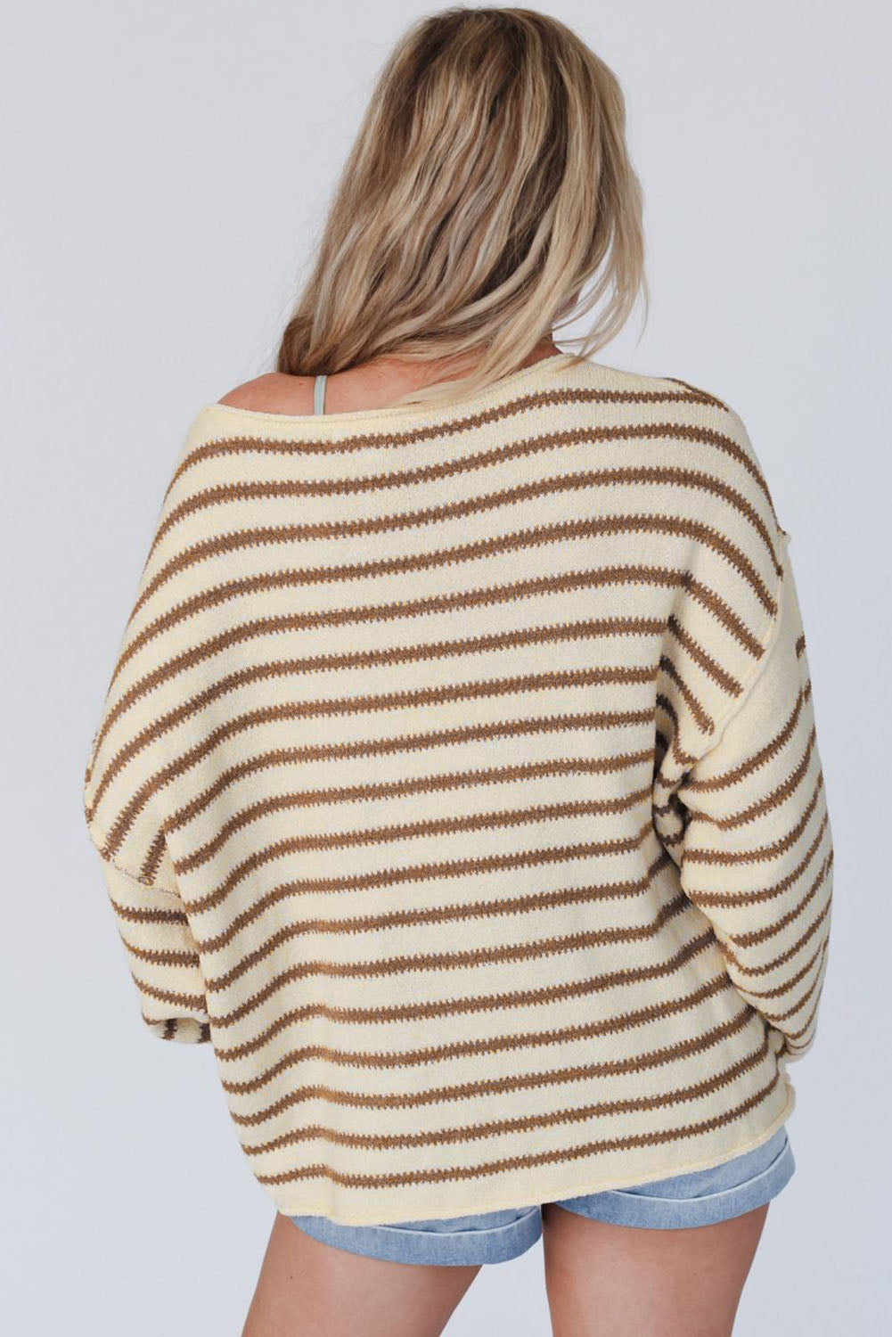 Women's Casual Boat Neck Long Sleeve Striped Sweater OniTakai