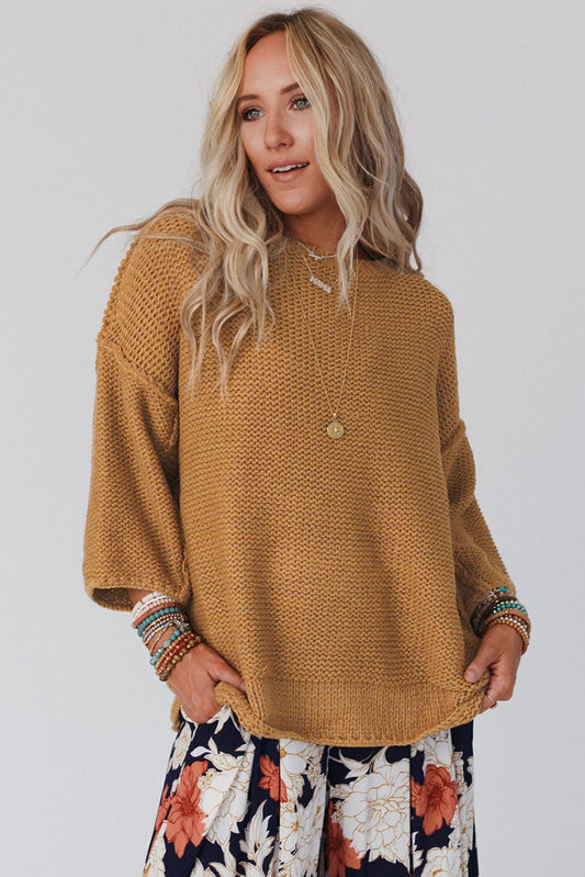 Women's Casual Chic Round Neck Poncho Style Dropped Shoulder Sweater OniTakai