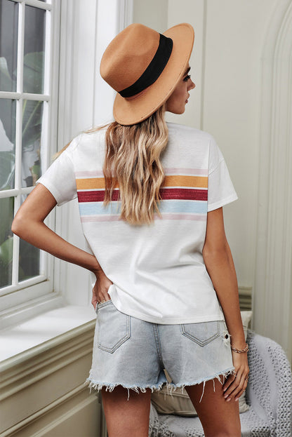 Women's Casual Chic Striped Dropped Shoulder Round Neck Tee OniTakai