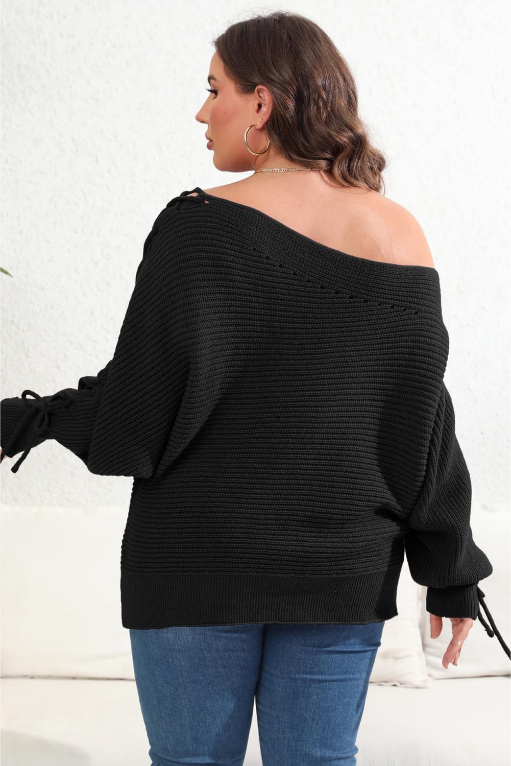 Women's Casual Plus Size One Shoulder Beaded Sweater OniTakai