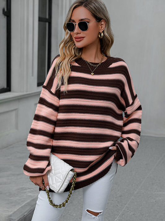 Women's Casual Striped Dropped Shoulder Sweater OniTakai