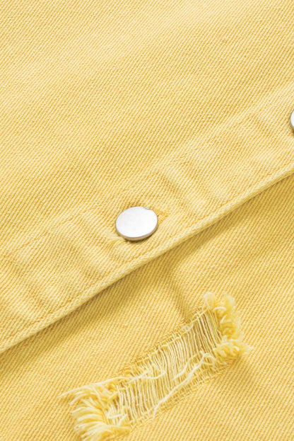 Women's Distressed Fringe Trim Button-Up Jacket OniTakai