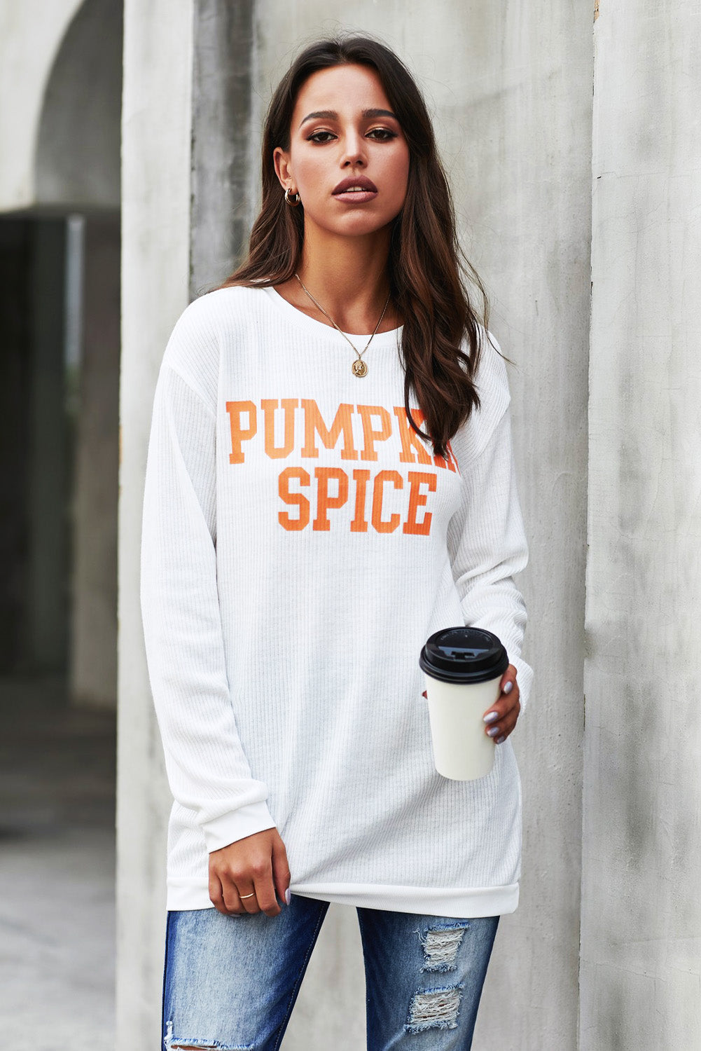 Women's Pumpkin Spice Graphic Pullover Knit Top OniTakai