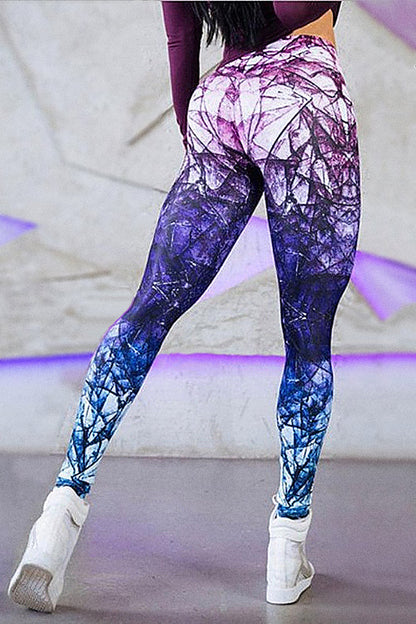 Women's Purple Blue Crystalline Ombre High-Waist Leggings OniTakai