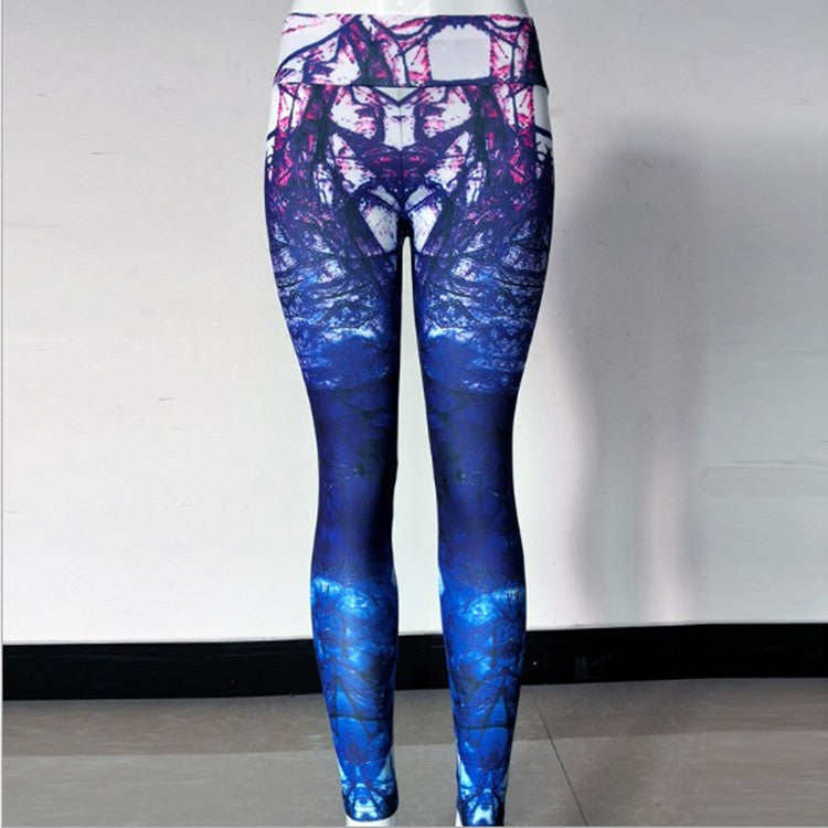 Women's Purple Blue Crystalline Ombre High-Waist Leggings OniTakai