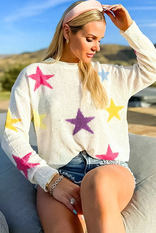 Women's Star Pattern Dropped Shoulder Sweater OniTakai