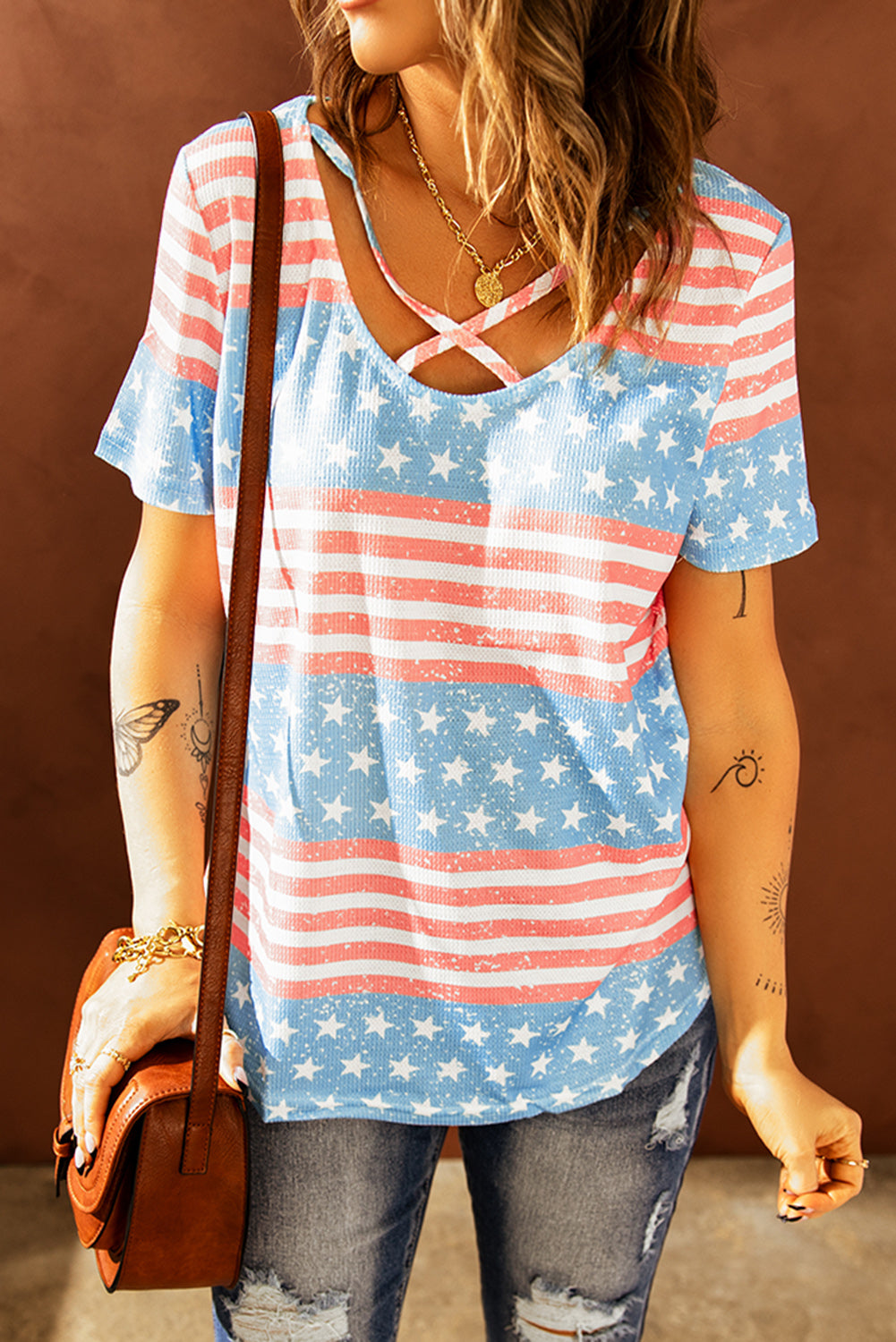 Women's Stars & Stripes USA Crisscross T-Shirt OniTakai