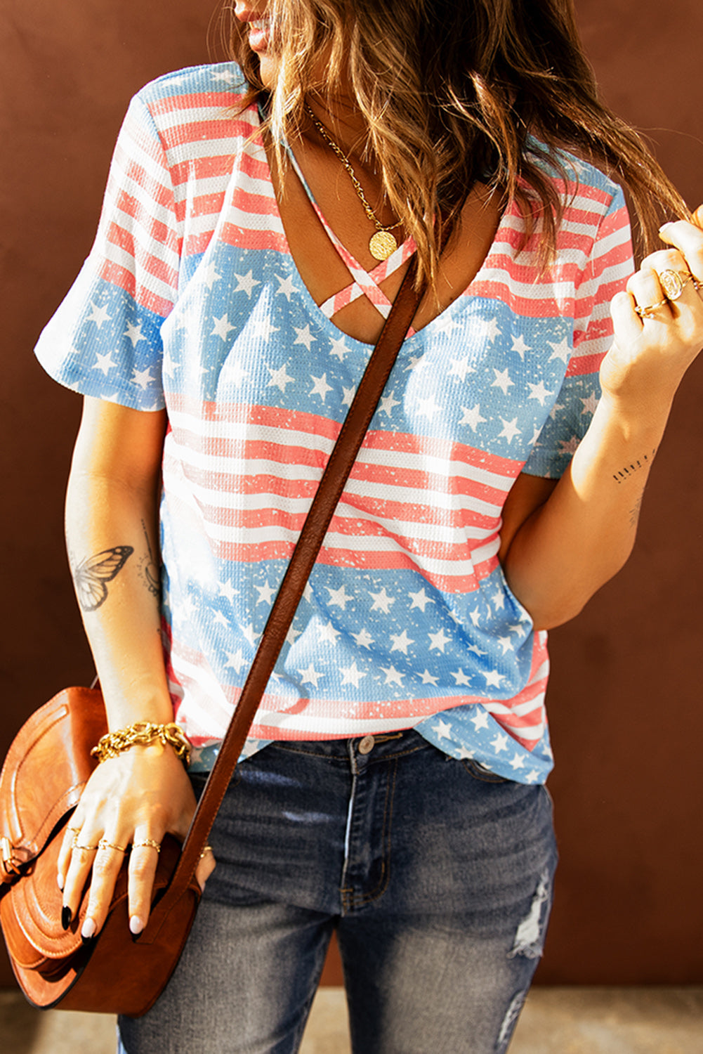 Women's Stars & Stripes USA Crisscross T-Shirt OniTakai