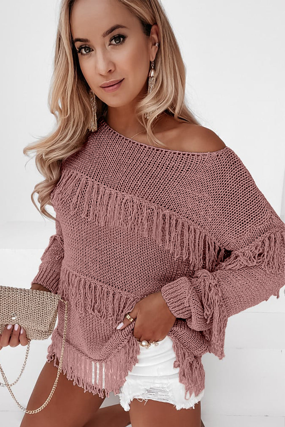 Women's Tassel Fringe Detail Long Sleeve Sweater OniTakai