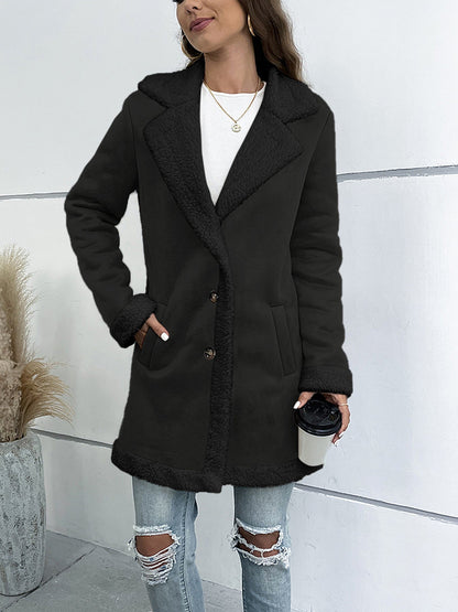 Women's Winter Fleece Teddy Suede Sherpa Coat with Pockets OniTakai