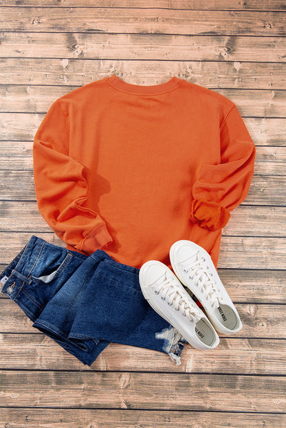 Orange Plain Drop Shoulder Crewneck Pullover Sweatshirt