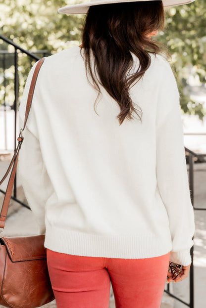 White Thankful Ivory Embroidered Sweater