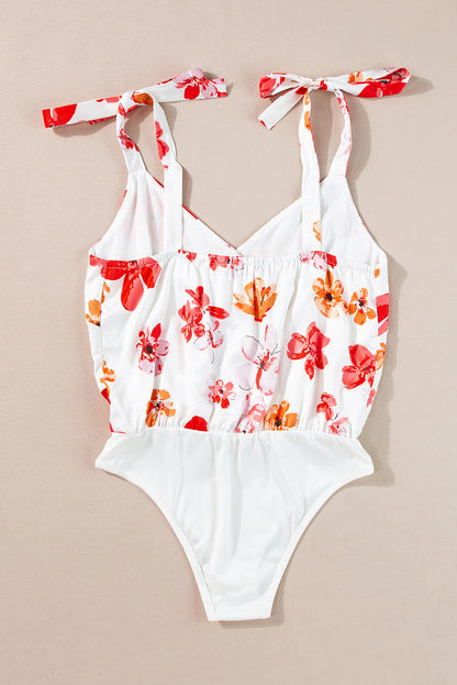 White Floral Button Wrap Sleeveless Bodysuit