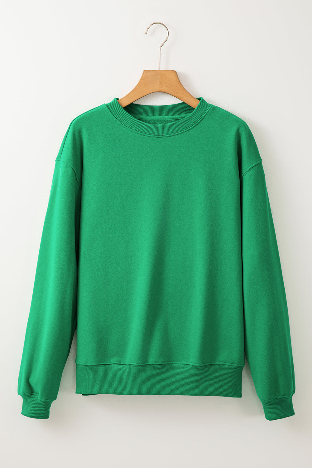 Dark Green Solid Fleece Lined Drop Shoulder Terry Sweatshirt