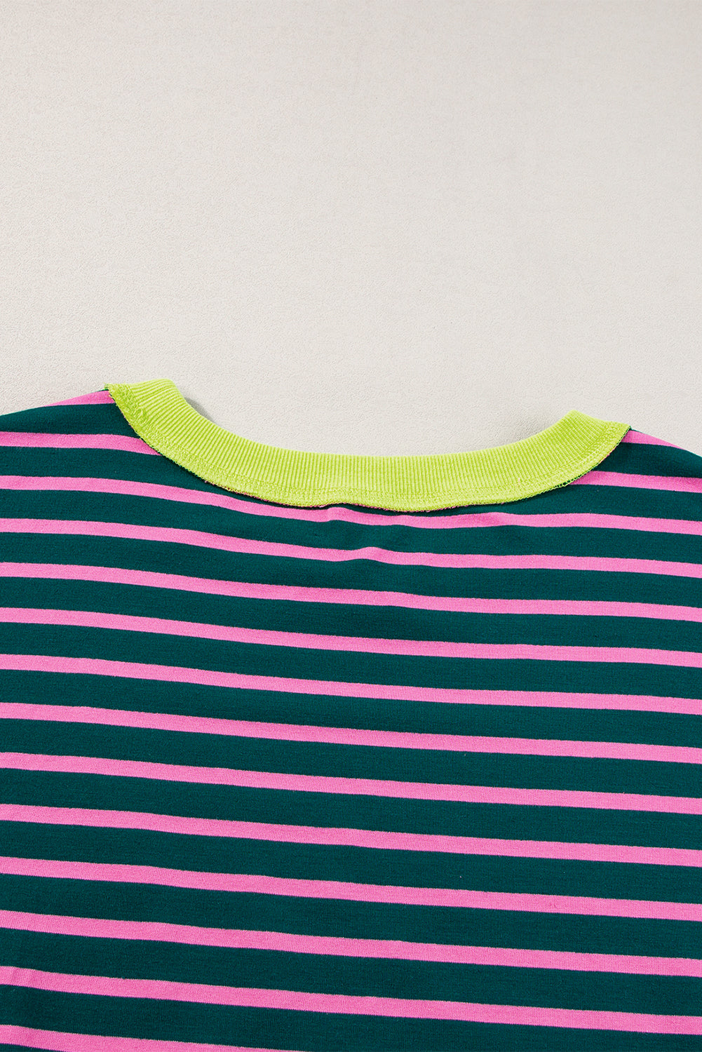 Green Stripe Oversized Contrast Trim Exposed Seam High Low T Shirt