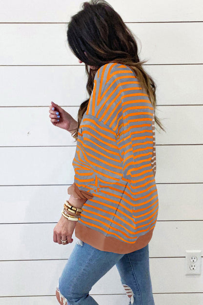 Brown Stripe Colorblock Drop Shoulder Oversize Sweatshirt