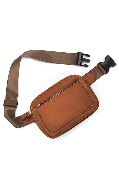 Camel Minimalist Multi-zipped Crossbody Bag