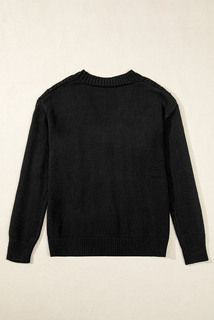 Black Open Knit Drop Shoulder Sweater Cardigan