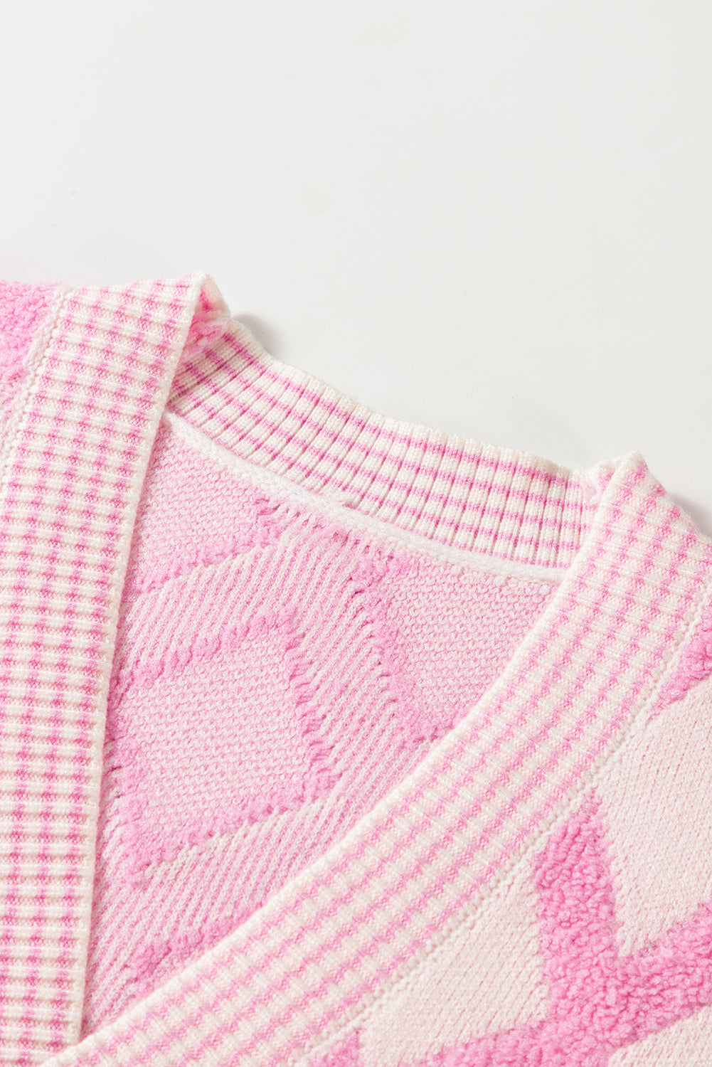 Pink Rhombus Pattern Knit Open Front Pocketed Cardigans