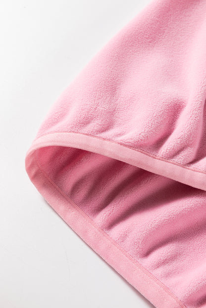 Pink Colorblock Patchwork Half Zip Oversized Sherpa Hoodie