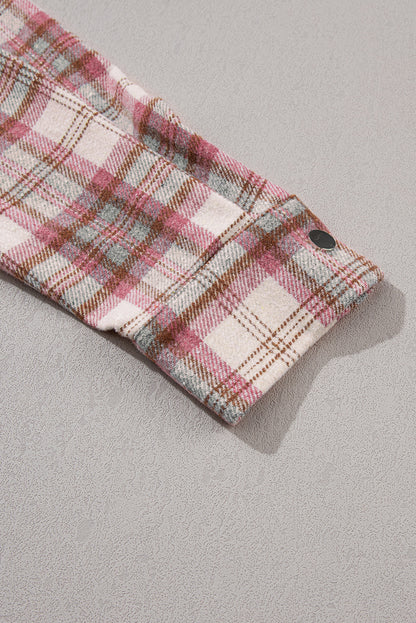 Multicolour Plaid Flap Pocket Hooded Raw Hem Jacket