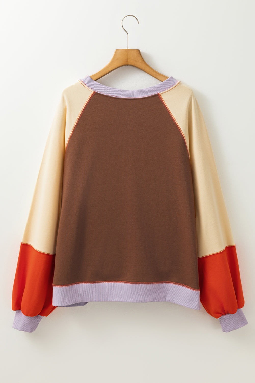 Orange Color Block Side Slits Raglan Sleeve Loose Fit Top