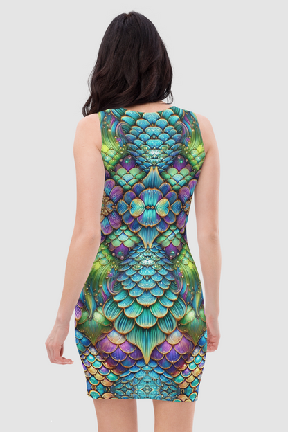 Atlantean Mermaid Graphic Print Women's Sleeveless Fitted Sublimated Mini Dress