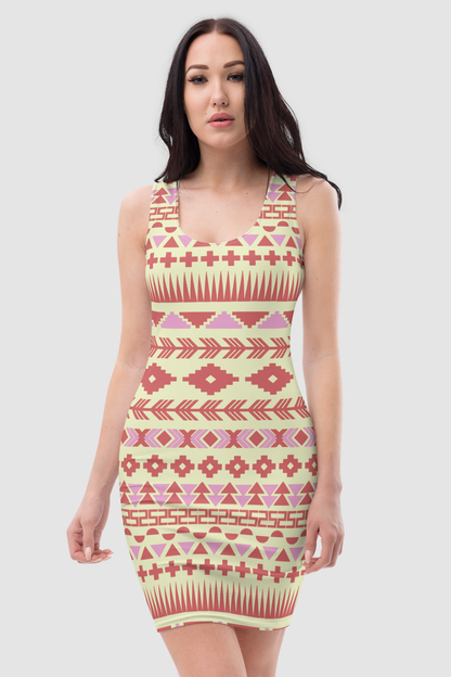 Abstract Aztec Geometric Pattern Print Women's Sleeveless Fitted Sublimated Mini Dress