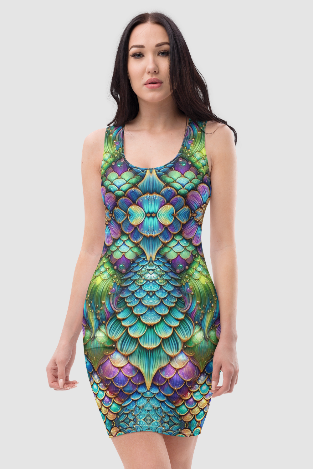 Atlantean Mermaid Graphic Print Women's Sleeveless Fitted Sublimated Mini Dress