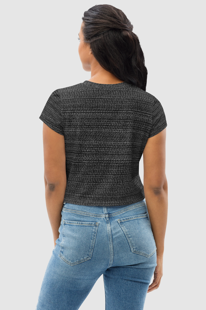 Dark Gray Faux Nylon Texture Print Women's Sublimated Crop Top T-Shirt