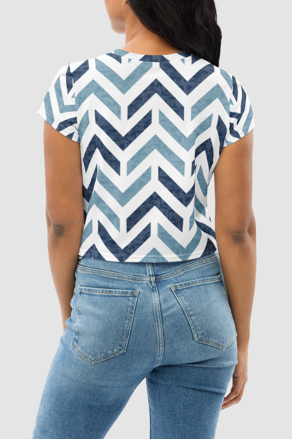 Retro Blue Stone Chevron Print Women's Sublimated Crop Top T-Shirt