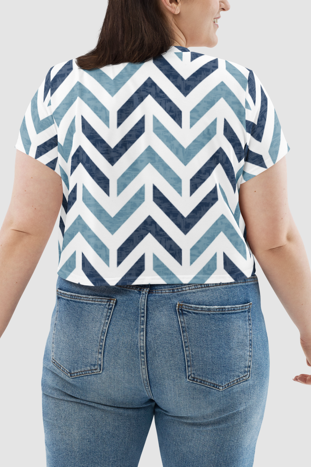 Retro Blue Stone Chevron Print Women's Sublimated Crop Top T-Shirt