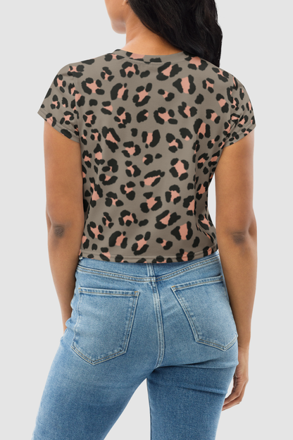 Olive Cheetah Animal Graphic Print Women's Sublimated Crop Top T-Shirt