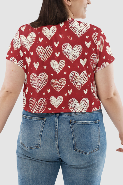 Cutesy Pootsy Hearts Graphic Print Women's Sublimated Crop Top T-Shirt