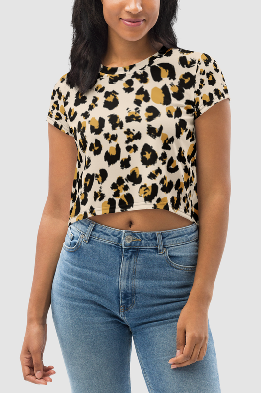 Classic Cheetah Graphic Print Women's Sublimated Crop Top T-Shirt