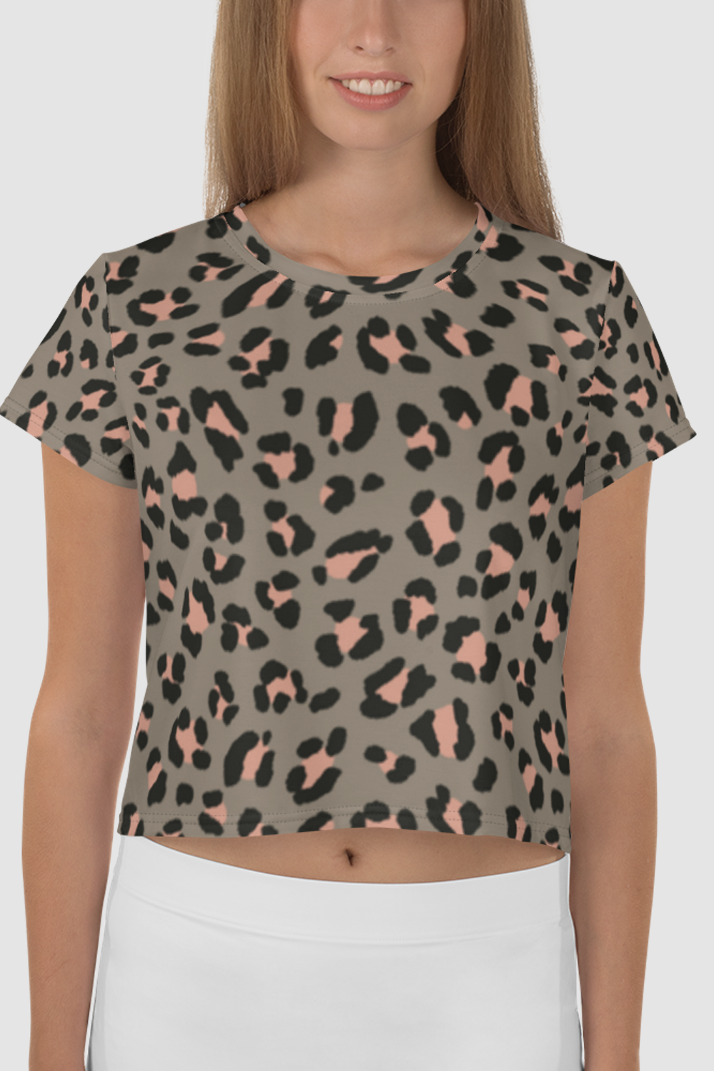 Olive Cheetah Animal Graphic Print Women's Sublimated Crop Top T-Shirt