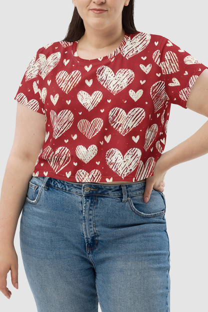 Cutesy Pootsy Hearts Graphic Print Women's Sublimated Crop Top T-Shirt