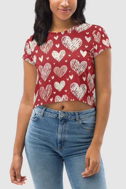 Cutesy Pootsy Hearts Graphic Print Women's Sublimated Crop Top T-Shirt