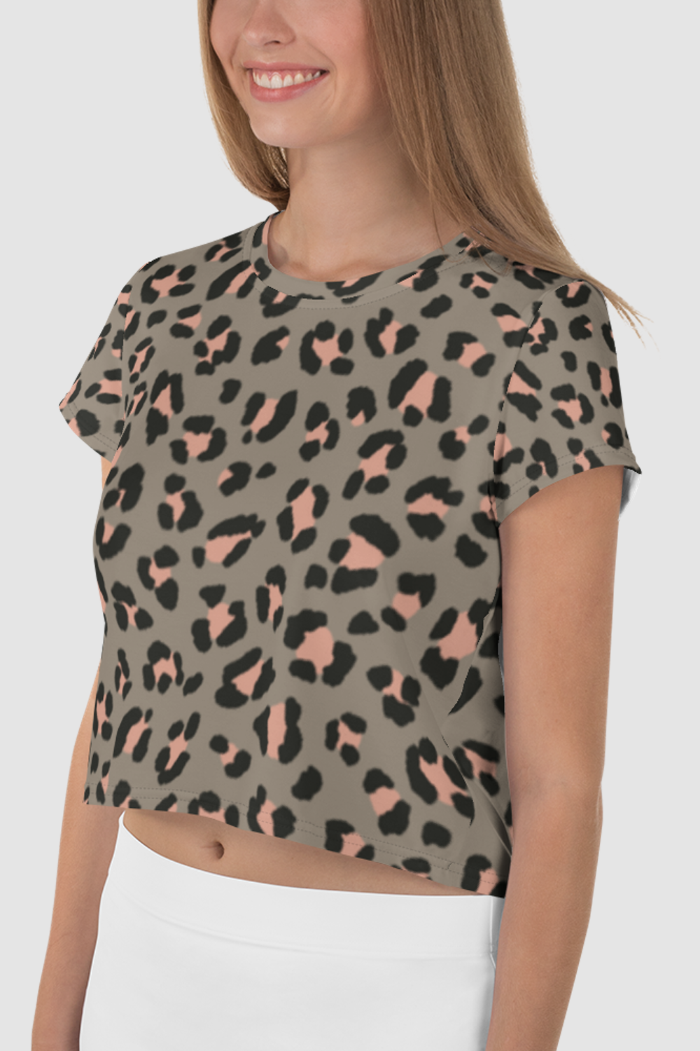 Olive Cheetah Animal Graphic Print Women's Sublimated Crop Top T-Shirt