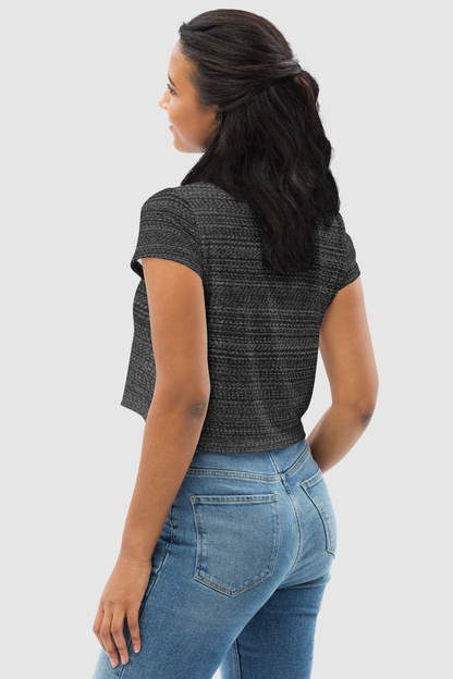 Dark Gray Faux Nylon Texture Print Women's Sublimated Crop Top T-Shirt