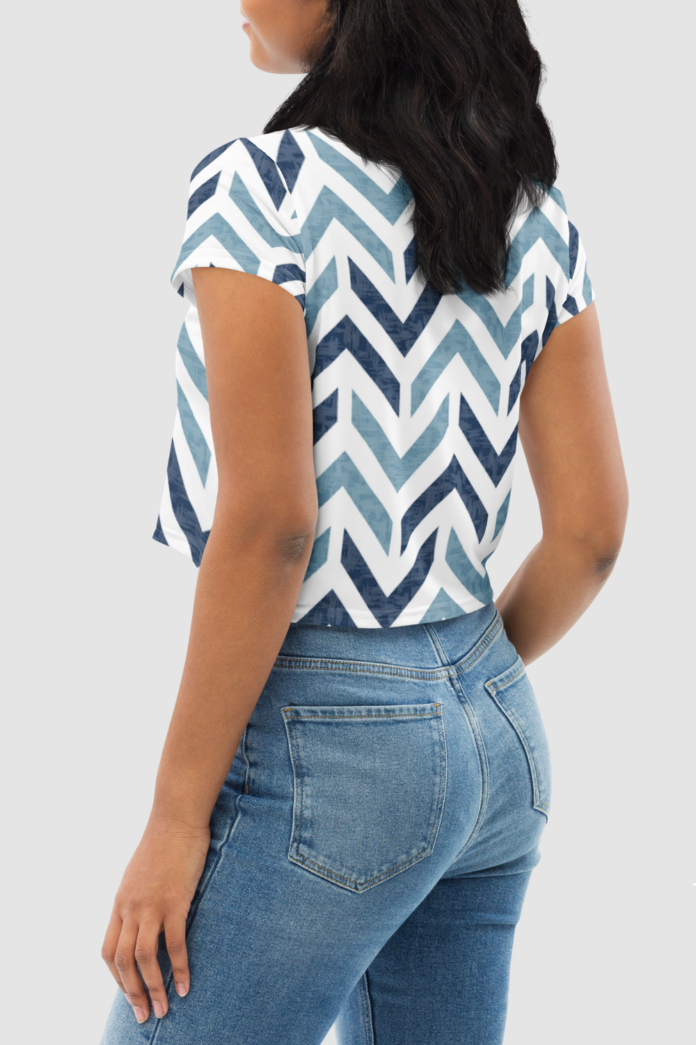 Retro Blue Stone Chevron Print Women's Sublimated Crop Top T-Shirt