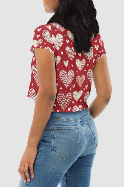 Cutesy Pootsy Hearts Graphic Print Women's Sublimated Crop Top T-Shirt