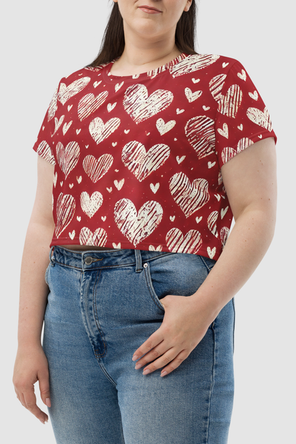 Cutesy Pootsy Hearts Graphic Print Women's Sublimated Crop Top T-Shirt