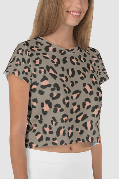 Olive Cheetah Animal Graphic Print Women's Sublimated Crop Top T-Shirt