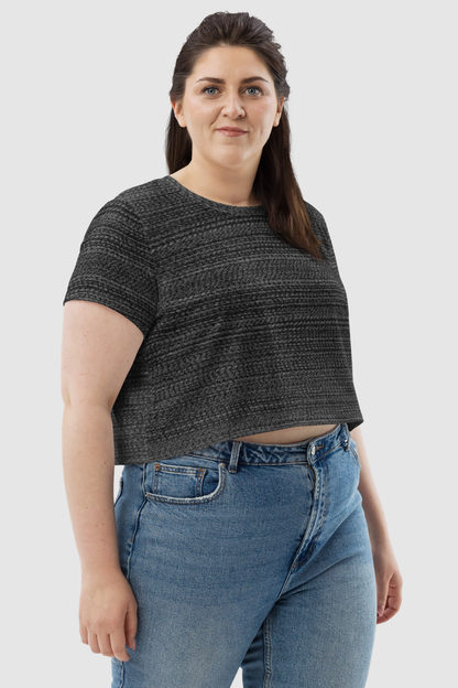 Dark Gray Faux Nylon Texture Print Women's Sublimated Crop Top T-Shirt