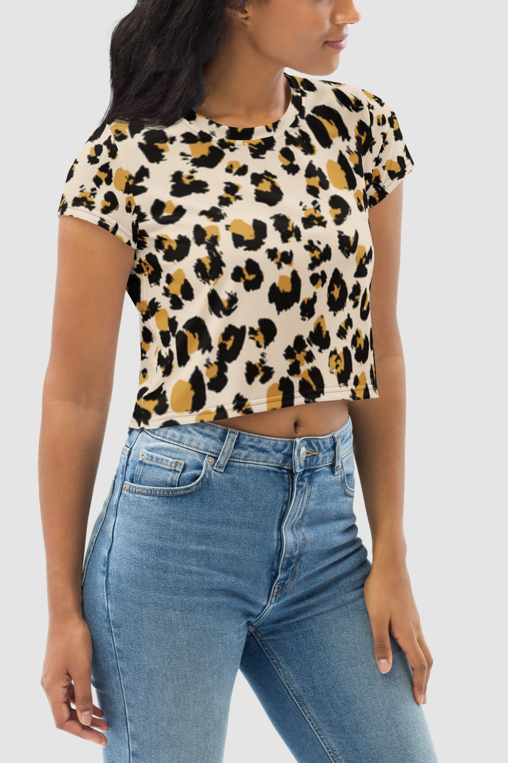 Classic Cheetah Graphic Print Women's Sublimated Crop Top T-Shirt