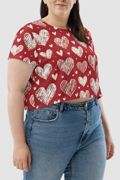 Cutesy Pootsy Hearts Graphic Print Women's Sublimated Crop Top T-Shirt