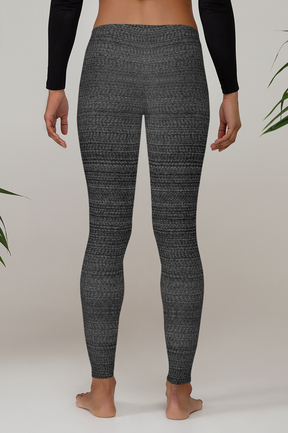 Dark Gray Faux Nylon Texture Print Women's Standard Yoga Leggings