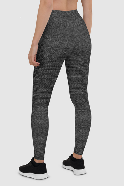 Dark Gray Faux Nylon Texture Print Women's Standard Yoga Leggings